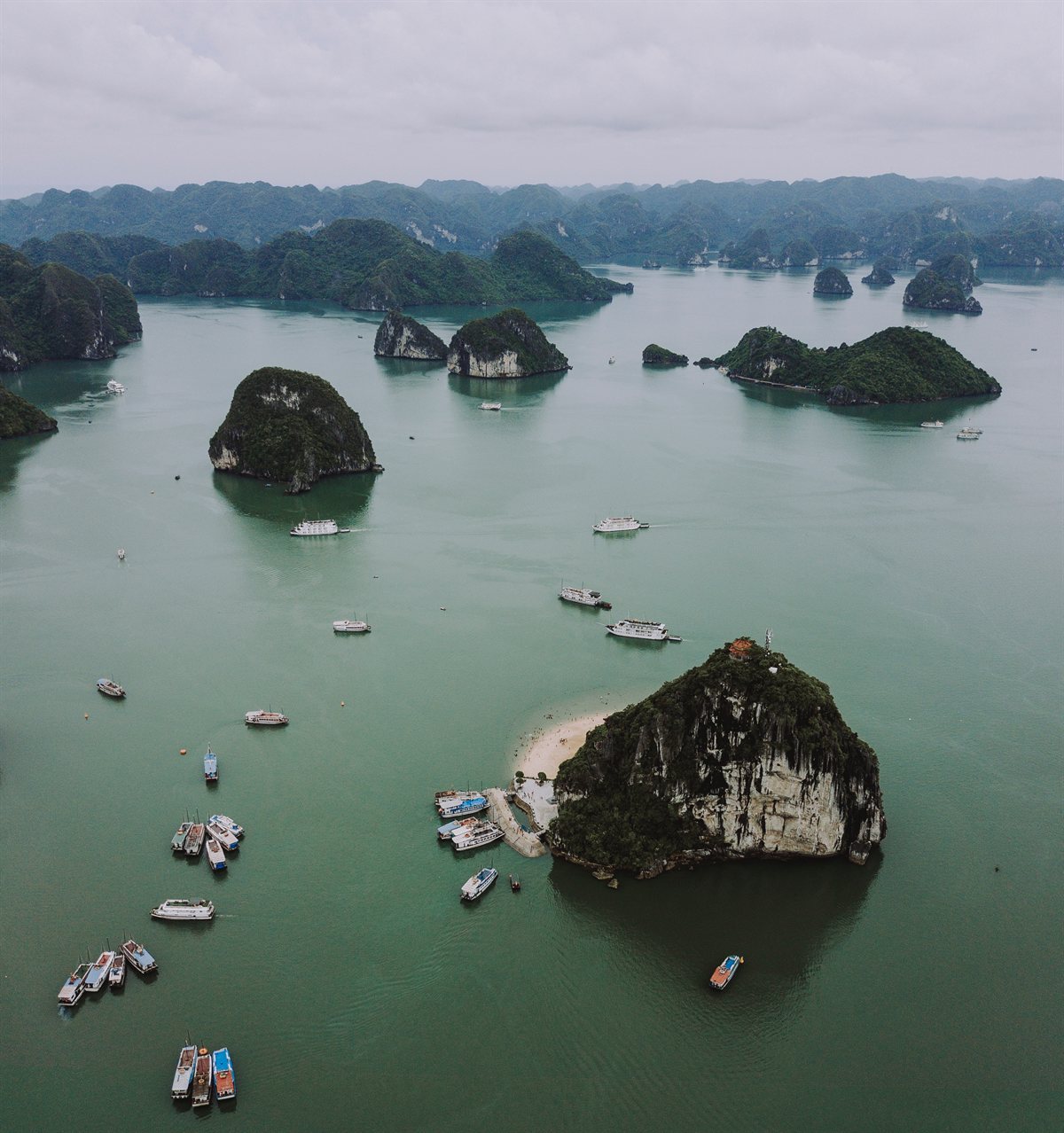 Vietnam Ha Long Bay Aerial Karsts and Boats